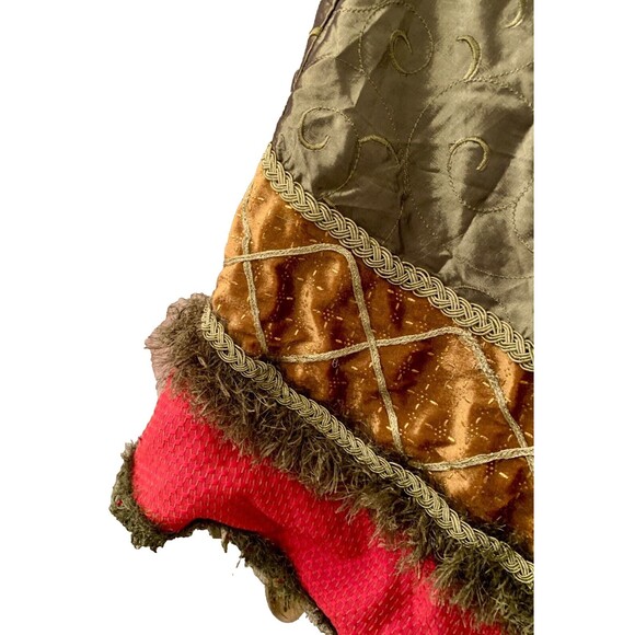 Handmade Luxurious Satin Christmas Tree Skirt 60" Red Gold Green Reversible EUC - Picture 2 of 12